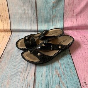 Alegria Black Snakeskin Slide Sandals